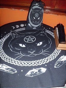 Toalha Esoterica Tarot Gato Preto Wicca Umbanda Candomblê vela saquinho Cx MDF