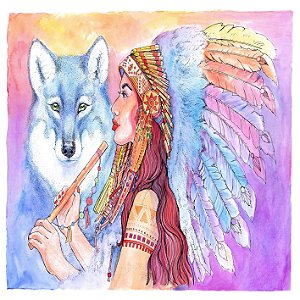 TOALHA ESOTÉRICA TAROT LOBO ANIMAL DE PODER MULHER XAMANICA