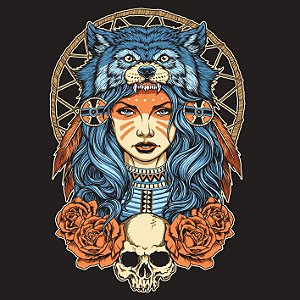 TOALHA ESOTERICA TAROT ROSTO MULHER XAMÃ ROSAS PENA CAVEIRA