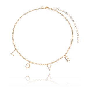 GARGANTILHA CHOKER FOLHEADA A OURO 18K LOVE