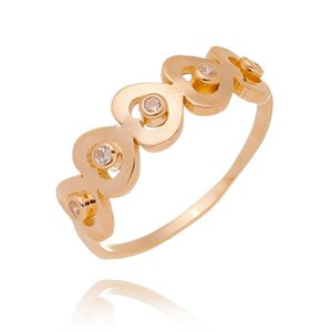 ANEL FOLHEADO A OURO 18K CORAÇÕES COM ZIRCÔNIAS