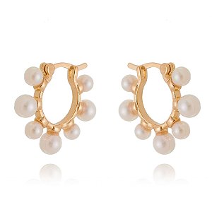 ARGOLA FOLHEADA A OURO 18K COM PÉROLAS