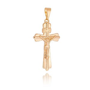 PINGENTE FOLHEADO A OURO 18K CRUZ COM CRISTO