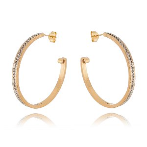 ARGOLA FOLHEADA A OURO 18K COM ZIRCÔNIAS E RÓDIO