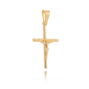 PINGENTE FOLHEADO A OURO 18K CRUZ COM CRISTO