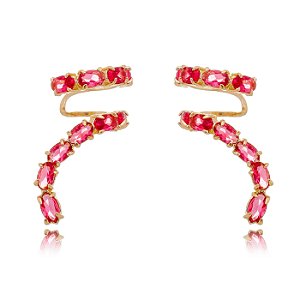 EAR CUFF FOLHEADO A OURO 18K COM ZIRCÔNIAS RUBIS