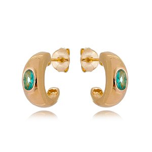 ARGOLA FOLHEADA A OURO 18K COM ZIRCÔNIA VERDE
