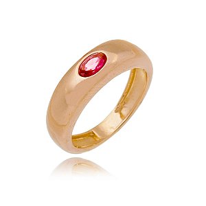 ANEL FOLHEADO A OURO 18K COM ZIRCÔNIA RUBI