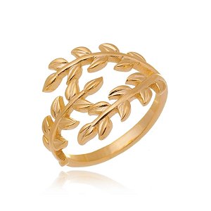 ANEL RAMO DE FOLHAS FOLHEADO A OURO 18K