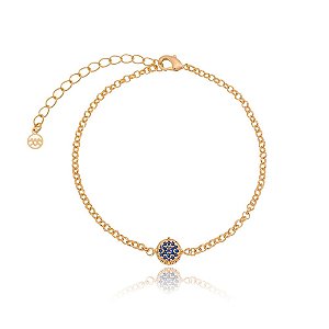 PULSEIRA FOLHEADA A OURO 18K COM ELOS PORTUGUESES E ZIRCÔNIAS AZUIS