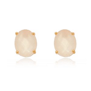 BRINCO FOLHEADO A OURO 18K COM PEDRA OVAL