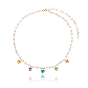 GARGANTILHA PÉROLAS CORAÇÃO PEDURADO FOLHEADO OURO 18K