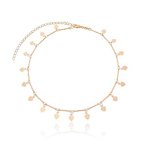 GARGANTILHA LISO CORAÇÃO PEDURADO FOLHEADO OURO 18K