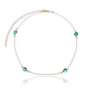 GARGANTILHA CORAÇÕES VERDES FOLHEADA OURO 18K