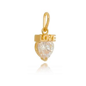 PINGENTE CORAÇÃO LOVE ZIRCÔNIA FOLHEADO OURO 18K