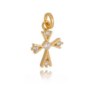 PINGENTE CRUZ ZIRCÔNIA FOLHEADO OURO 18K