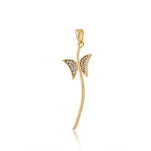 PINGENTE BORBOLETA COMPRIDA CRAVEJADA FOLHEADA OURO 18K
