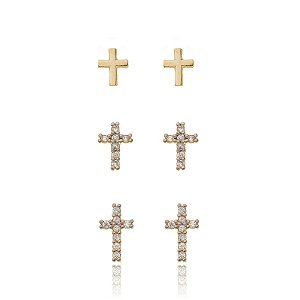 BRINCO TRIO DE CRUZES CRAVEJADO COM ZIRCÔNIAS FOLHEADO OURO 18K
