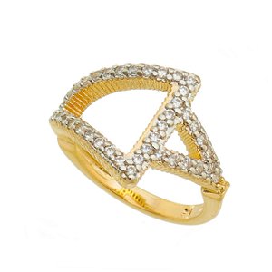 ANEL TRIANGULO CRAVEJADO COM ZIRCÔNIAS FOLHEADO OURO 18K