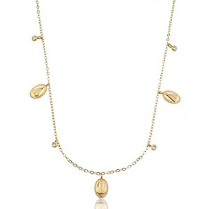 GARGANTILHA SANTA APARECIDA FOLHEADA OURO 18K