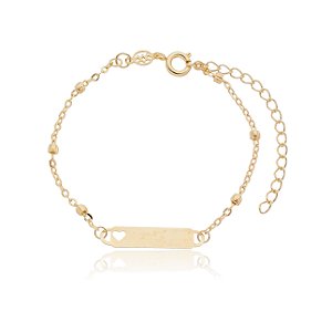 PULSEIRA INFANTIL CHAPINHA COM BOLIHAS FOLHEADA OURO 18K