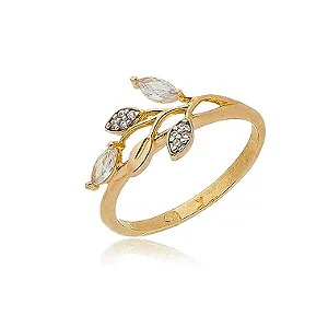 ANEL FOLHINHA CRAVEJADO COM ZIRCONIAS FOLHEADO A OURO 18K