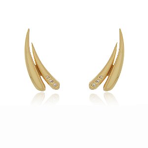 BRINCO DUAS GOTAS ALONGADAS CRAVEJADO COM ZIRCONIAS FOLHEADO A OURO 18K