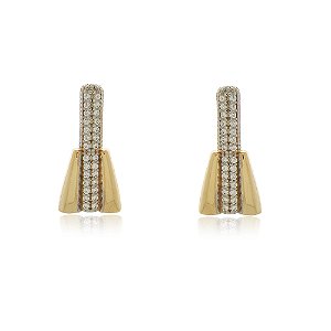 BRINCO RETANGULAR COM FAIXA CRAVEJADO COM ZIRCONIAS FOLHEADO A OURO 18K