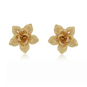 BRINCO FLOR VAZADA FOLHEADO A OURO 18K