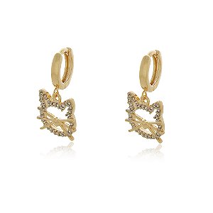 ARGOLA GATINHO CRAVEJADO COM ZIRCONIAS FOLHEADO A OURO 18K