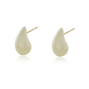 BRINCO PÉROLA GOTA MÉDIA FOLHEADO A OURO 18K