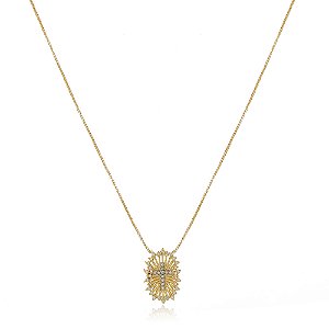 GARGANTILHA CRUZ CRAVEJADO COM ZIRCONIAS FOLHEADO A OURO 18K