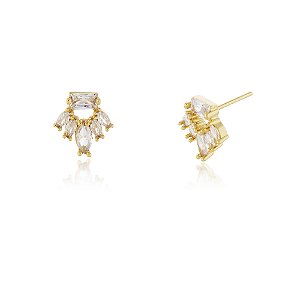 BRINCO FLOR COM ZIRCONIAS FOLHEADO A OURO 18K
