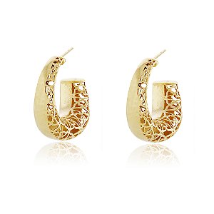 ARGOLA LISA E TELADO FOLHEADO A OURO 18K