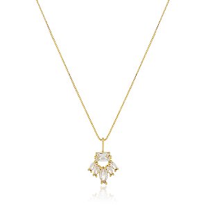 GARGANTILHA CRAVEJADA COM ZIRCONIAS FOLHEADO A OURO 18K
