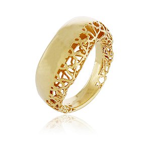 ANEL TRABALHADO VAZADO LISO FOLHEADO A OURO 18K