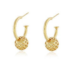 ARGOLA BOLA TELA FOLHEADO A OURO 18K