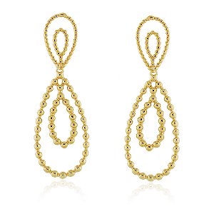 BRINCO OVAL DUPLO TRABALHADO GRANDE FOLHEADO A OURO 18K