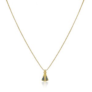 GARGANTILHA NOSSA SENHORA APARECIDA COM ZIRCONIAS FOLHEADO A OURO 18K