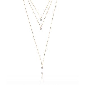 GARGANTILHA TRIPLA COM PEDRA FOLHEADA A OURO 18K