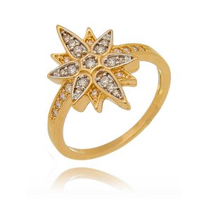 ANEL ROSA DOS VENTOS CRAVEJADO ZIRCÔNIA FOLHEADO OURO 18K
