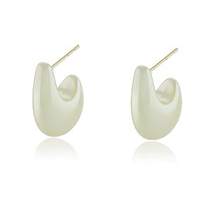 BRINCO FOLHEADO A OURO 18K MEIA ARGOLA CURVADO PÉROLA