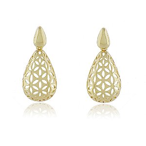 BRINCO FOLHEADO A OURO 18K GOTA TRABALHADA