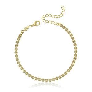 PULSEIRA FOLHEADA A OURO 18K RIVIERA REDONDO ZIRCÔNIA