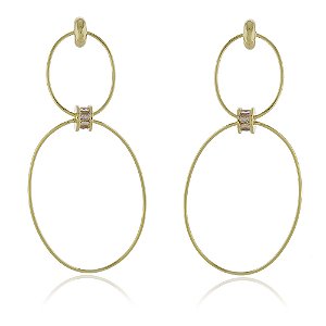 BRINCO FOLHEADO DOIS ELOS COM ZIRCÔNIAS