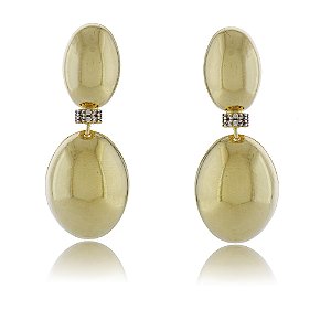 BRINCO FOLHEADO A OURO 18K CONCHA DUPLA COM ZIRCÔNIAS