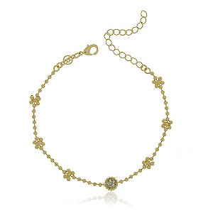 PULSEIRA FOLHEADA A OURO 18K ROSINHA DELICADA COM ZIRCÔNIA