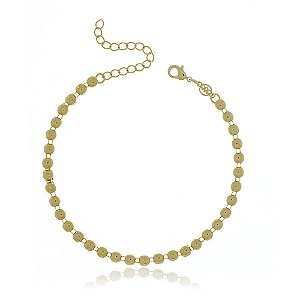 PULSEIRA FOLHEADA A OURO 18K BOLINHAS ACHATADAS