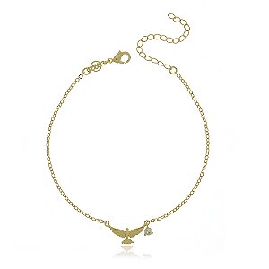 PULSEIRA FOLHEADA A OURO 18K DIVINO ESPÍRITO SANTO COM ZIRCÔNIA