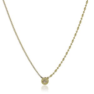 GARGANTILHA FOLHEADA A OURO 18K RIVIERA COM BOLINHAS E ZIRCÔNIAS